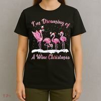 I'm Dreaming Of A Wine Christmas Flamingo Lover Xmas Pajamas T-Shirt thumb 4