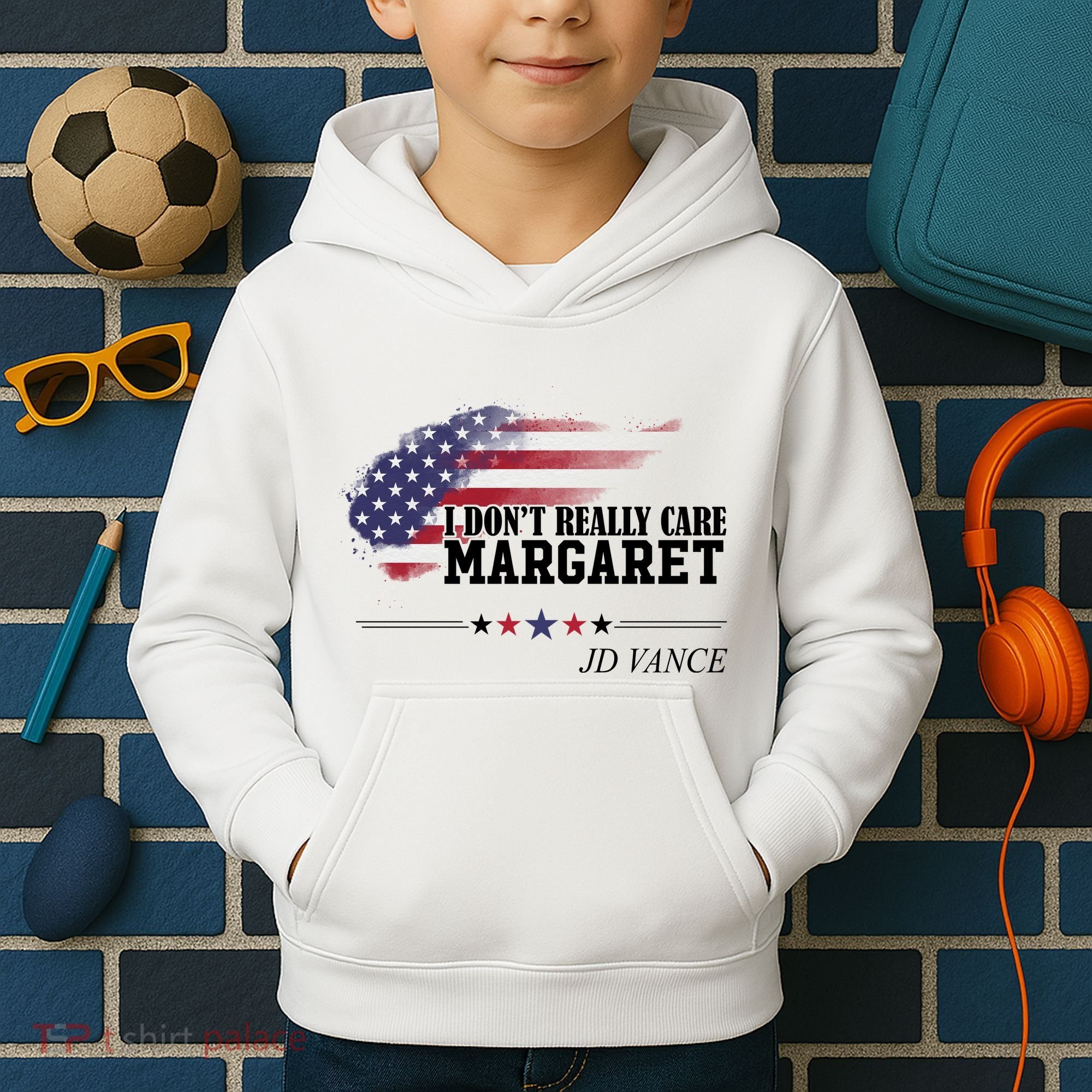 I DonT Really Care Margaret American Flag Jd Vance Kids Hoodie