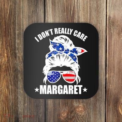 I Dont Really Care Margaret Minimalist Jd Vance Messy Bun White Coaster