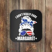 I Dont Really Care Margaret Minimalist Jd Vance Messy Bun White Coaster thumb 0