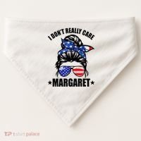 I Dont Really Care Margaret Minimalist Jd Vance Messy Bun White USA-Made Doggie Bandana thumb 0