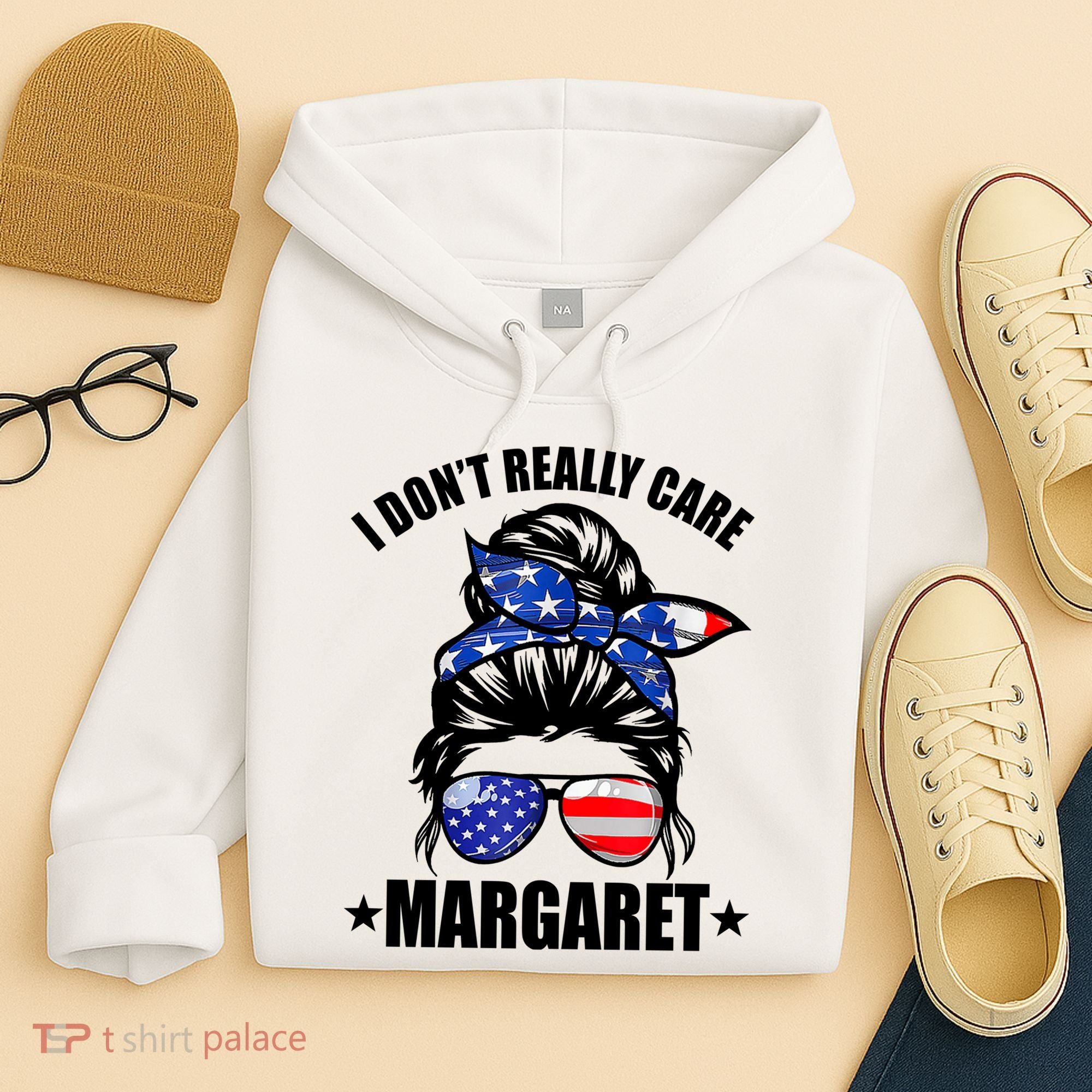 I Dont Really Care Margaret Minimalist Jd Vance Messy Bun White Hoodie