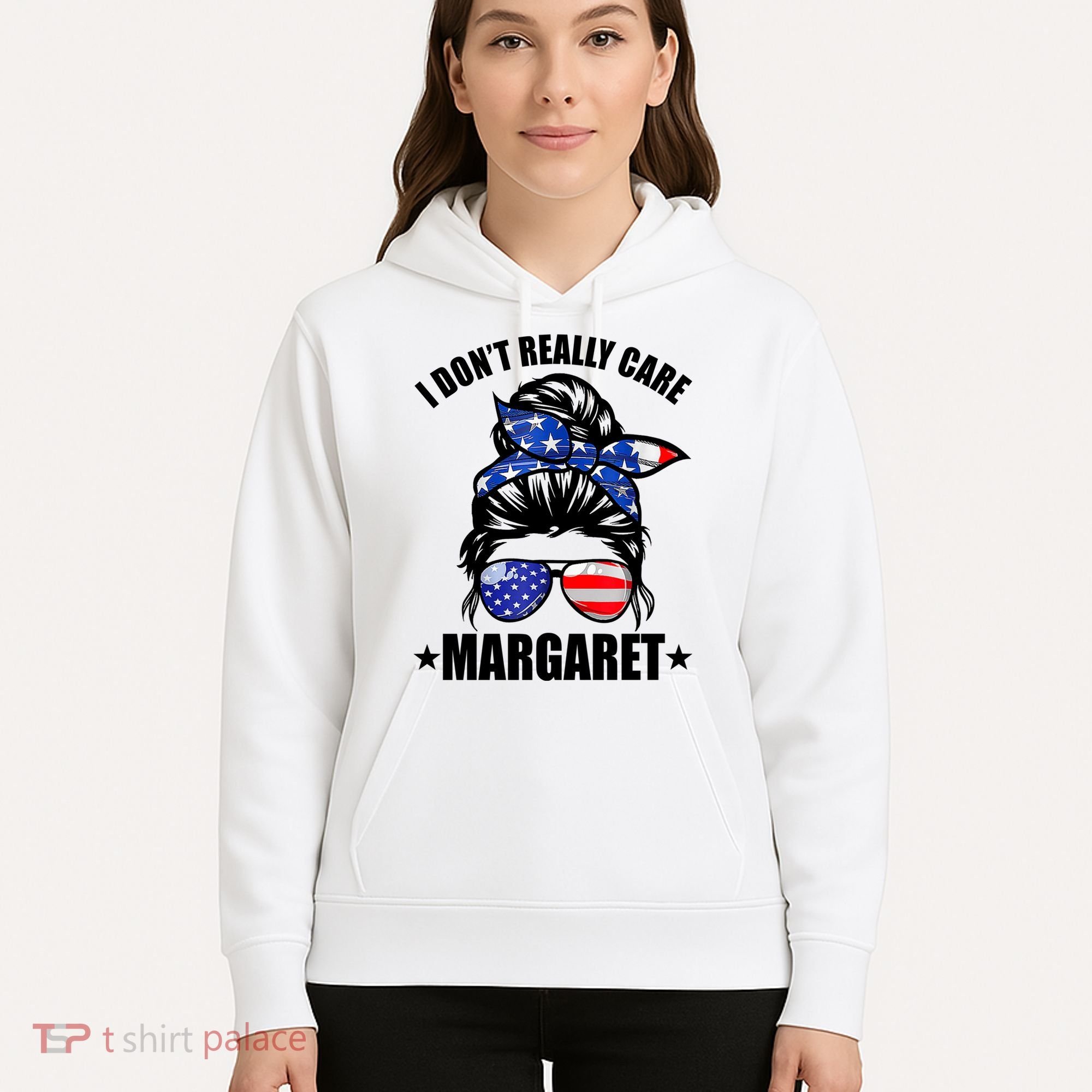 I Dont Really Care Margaret Minimalist Jd Vance Messy Bun White Hoodie