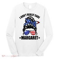 I Dont Really Care Margaret Minimalist Jd Vance Messy Bun White Long Sleeve Shirt thumb 0
