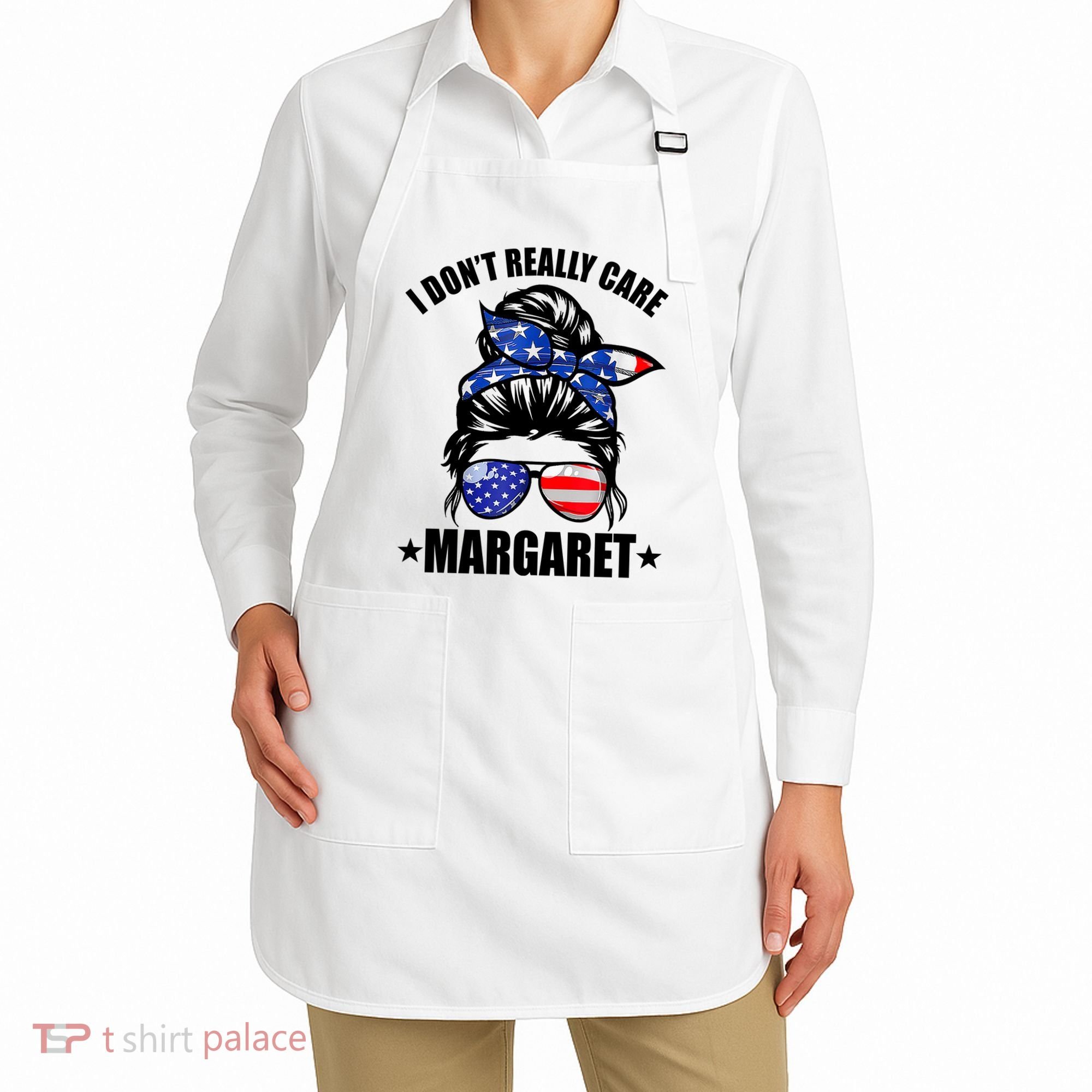 I Dont Really Care Margaret Minimalist Jd Vance Messy Bun White Apron