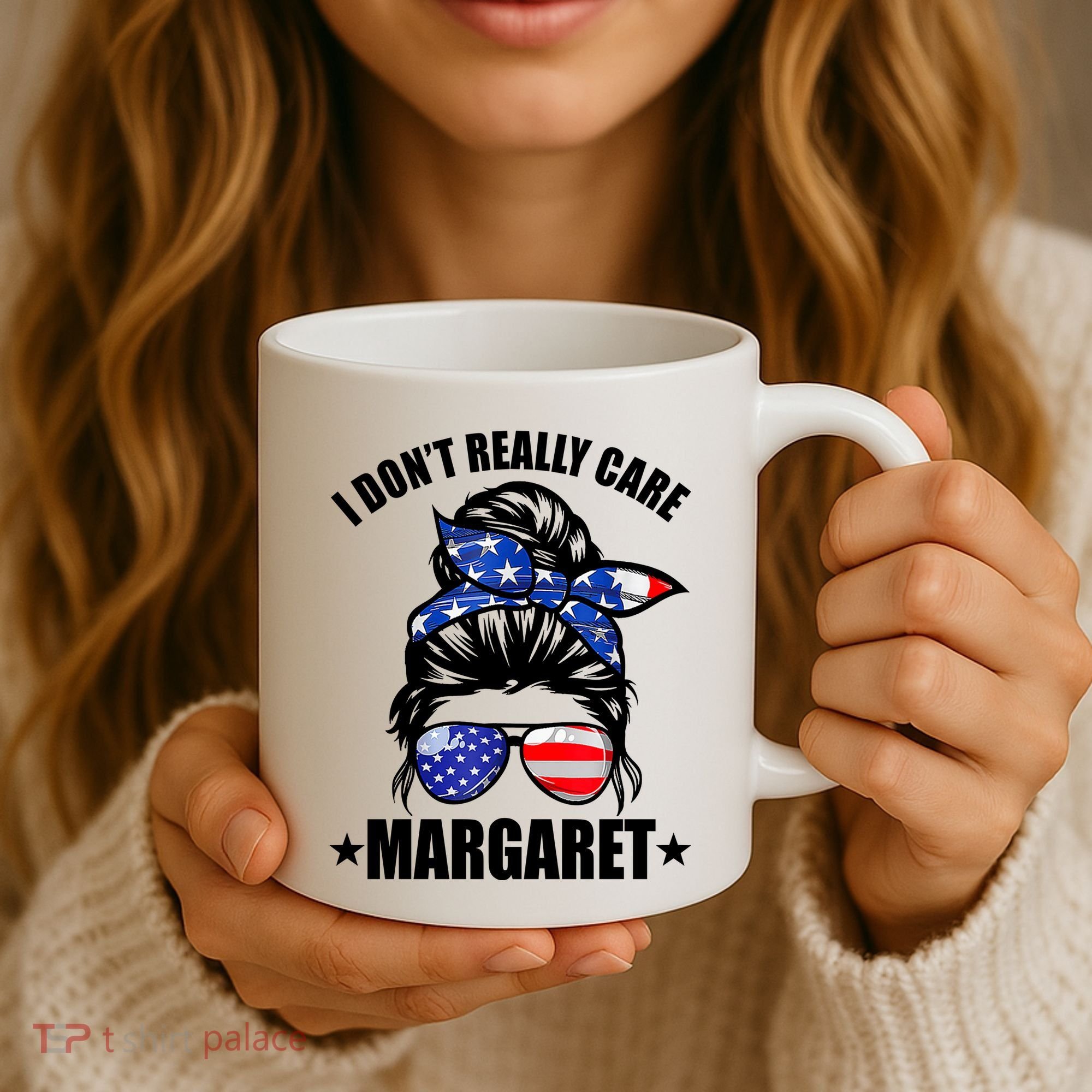 I Dont Really Care Margaret Minimalist Jd Vance Messy Bun White Coffee Mug