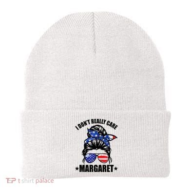 I Dont Really Care Margaret Minimalist Jd Vance Messy Bun White Beanie