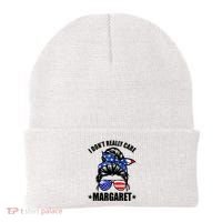 I Dont Really Care Margaret Minimalist Jd Vance Messy Bun White Beanie thumb 0