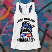 I Dont Really Care Margaret Minimalist Jd Vance Messy Bun White Women's Tank Top thumb 3