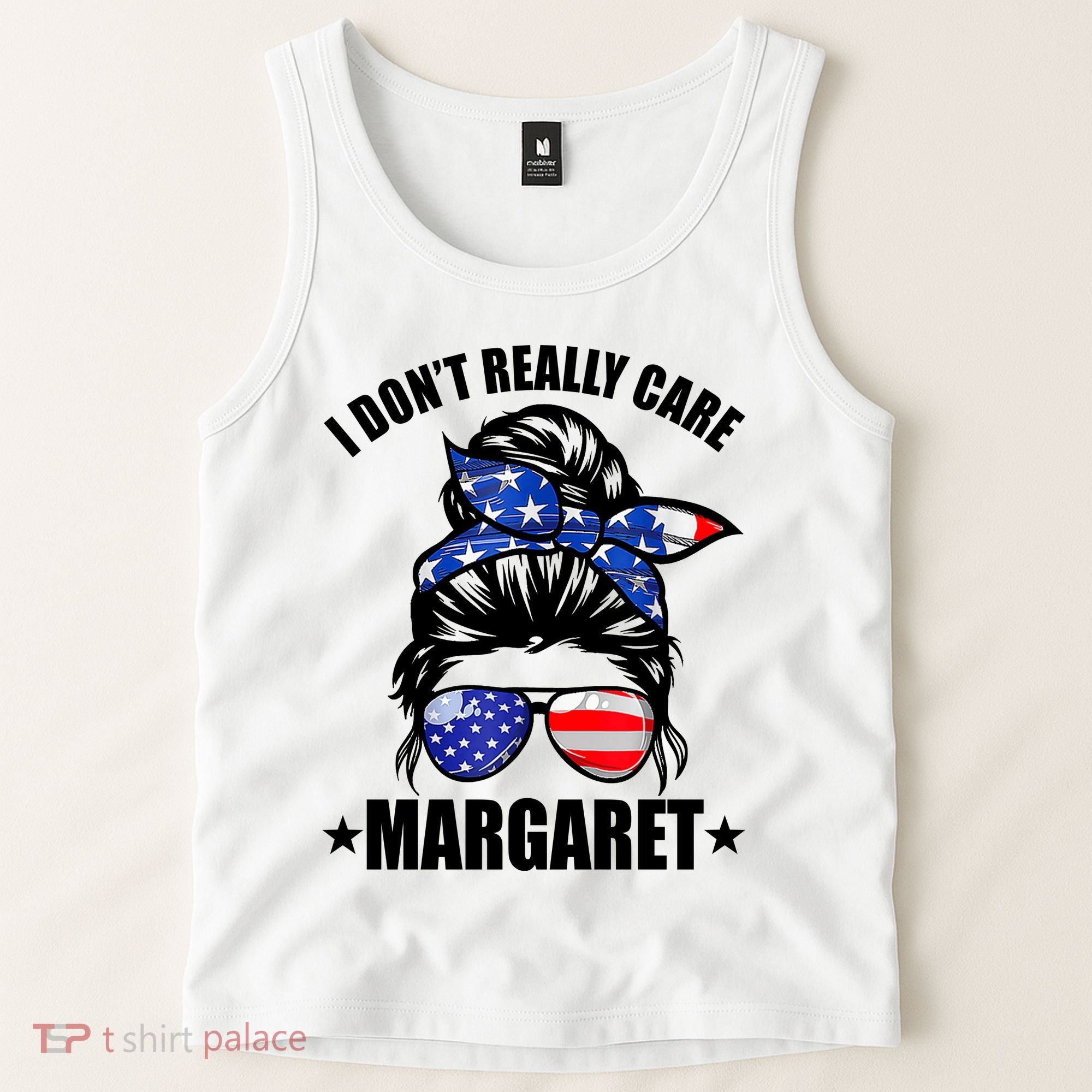 I Dont Really Care Margaret Minimalist Jd Vance Messy Bun White Tank Top