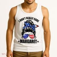I Dont Really Care Margaret Minimalist Jd Vance Messy Bun White Tank Top thumb 3
