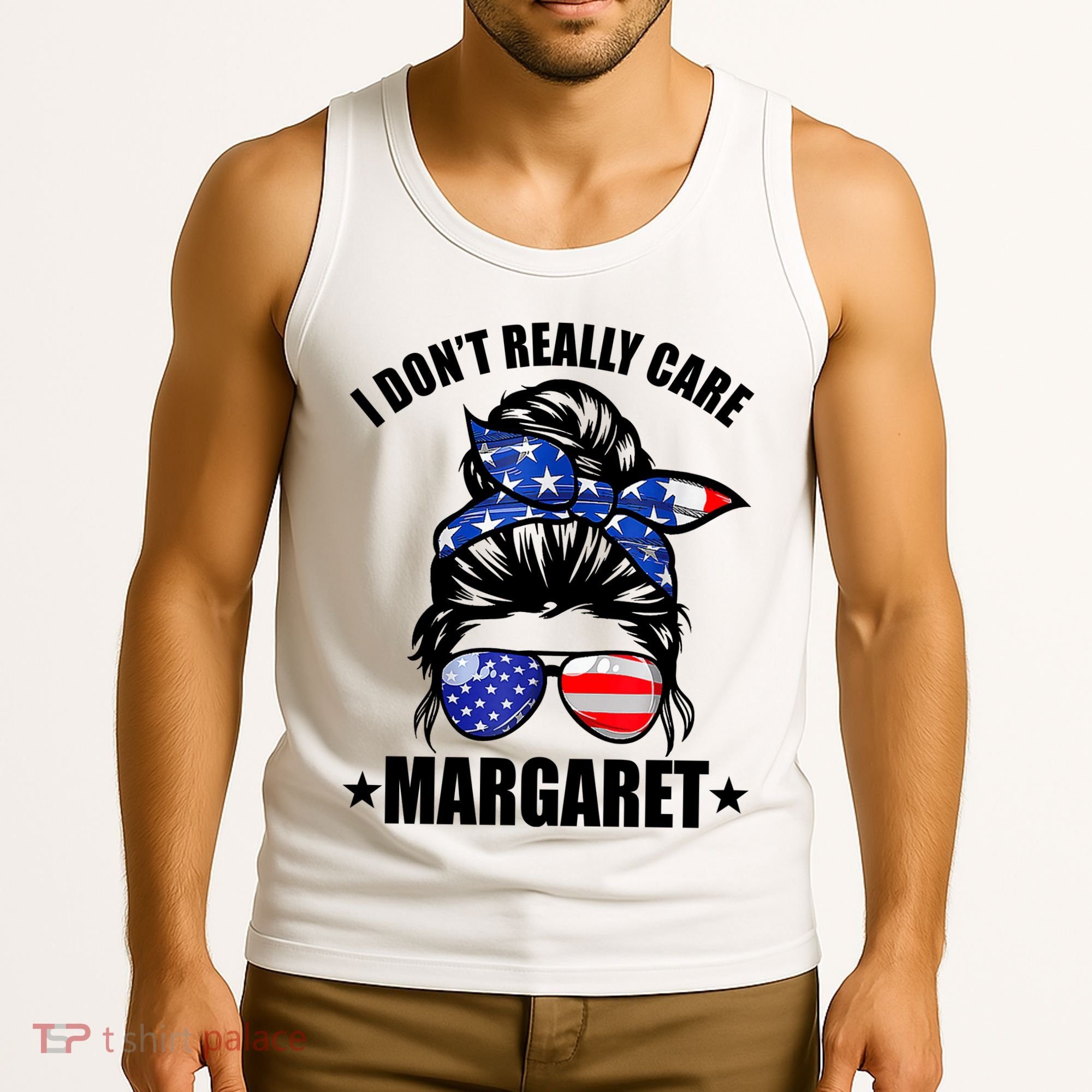 I Dont Really Care Margaret Minimalist Jd Vance Messy Bun White Tank Top