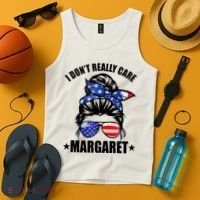 I Dont Really Care Margaret Minimalist Jd Vance Messy Bun White Tank Top thumb 4