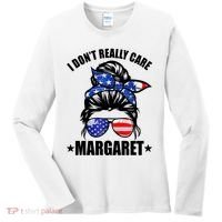 I Dont Really Care Margaret Minimalist Jd Vance Messy Bun White Women's Long Sleeve Shirt thumb 0