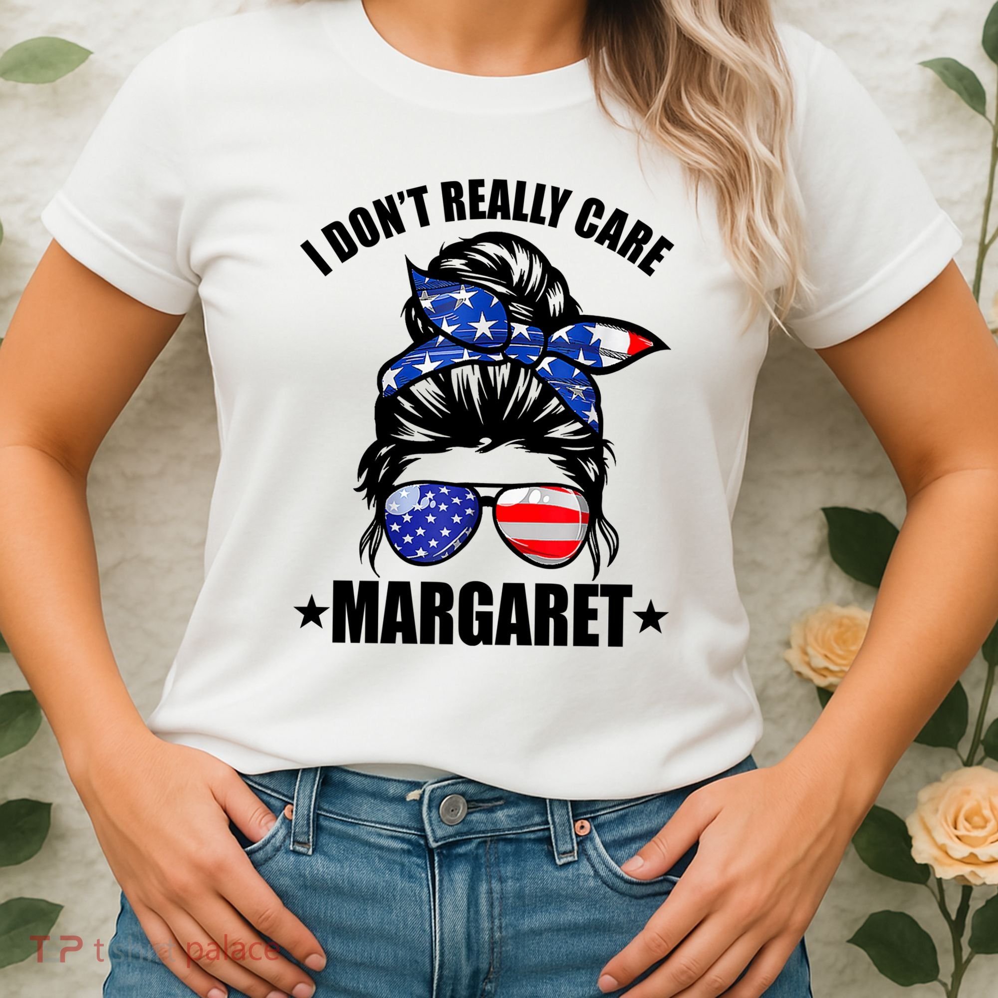 I Dont Really Care Margaret Minimalist Jd Vance Messy Bun White Women's T-Shirt