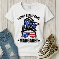 I Dont Really Care Margaret Minimalist Jd Vance Messy Bun White Women's T-Shirt thumb 3