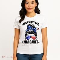 I Dont Really Care Margaret Minimalist Jd Vance Messy Bun White Women's T-Shirt thumb 4