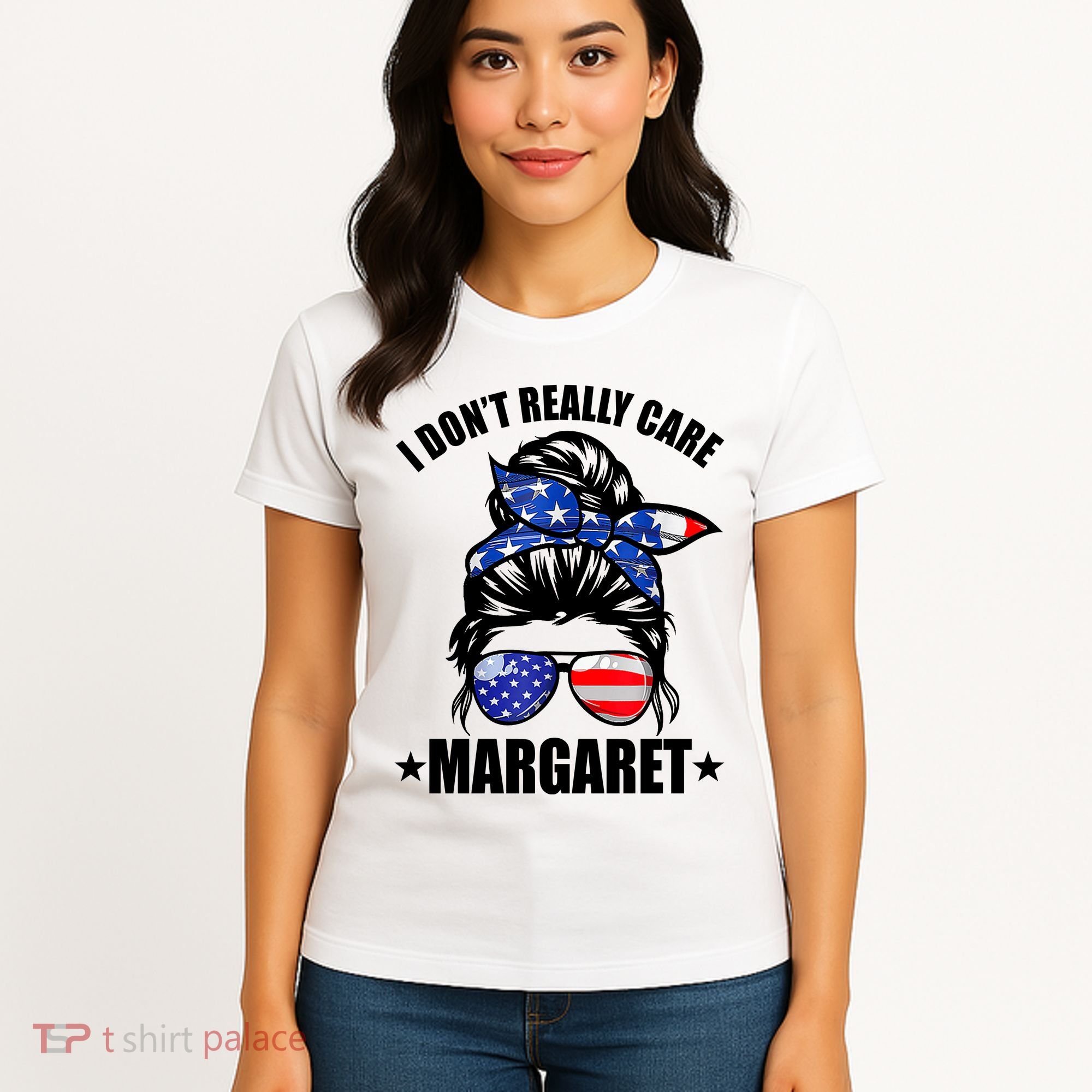 I Dont Really Care Margaret Minimalist Jd Vance Messy Bun White Women's T-Shirt