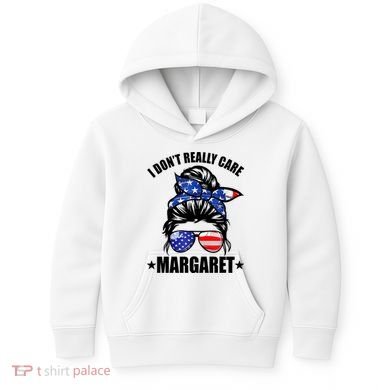 I Dont Really Care Margaret Minimalist Jd Vance Messy Bun White Kids Hoodie