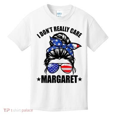 I Dont Really Care Margaret Minimalist Jd Vance Messy Bun White Kids T-Shirt