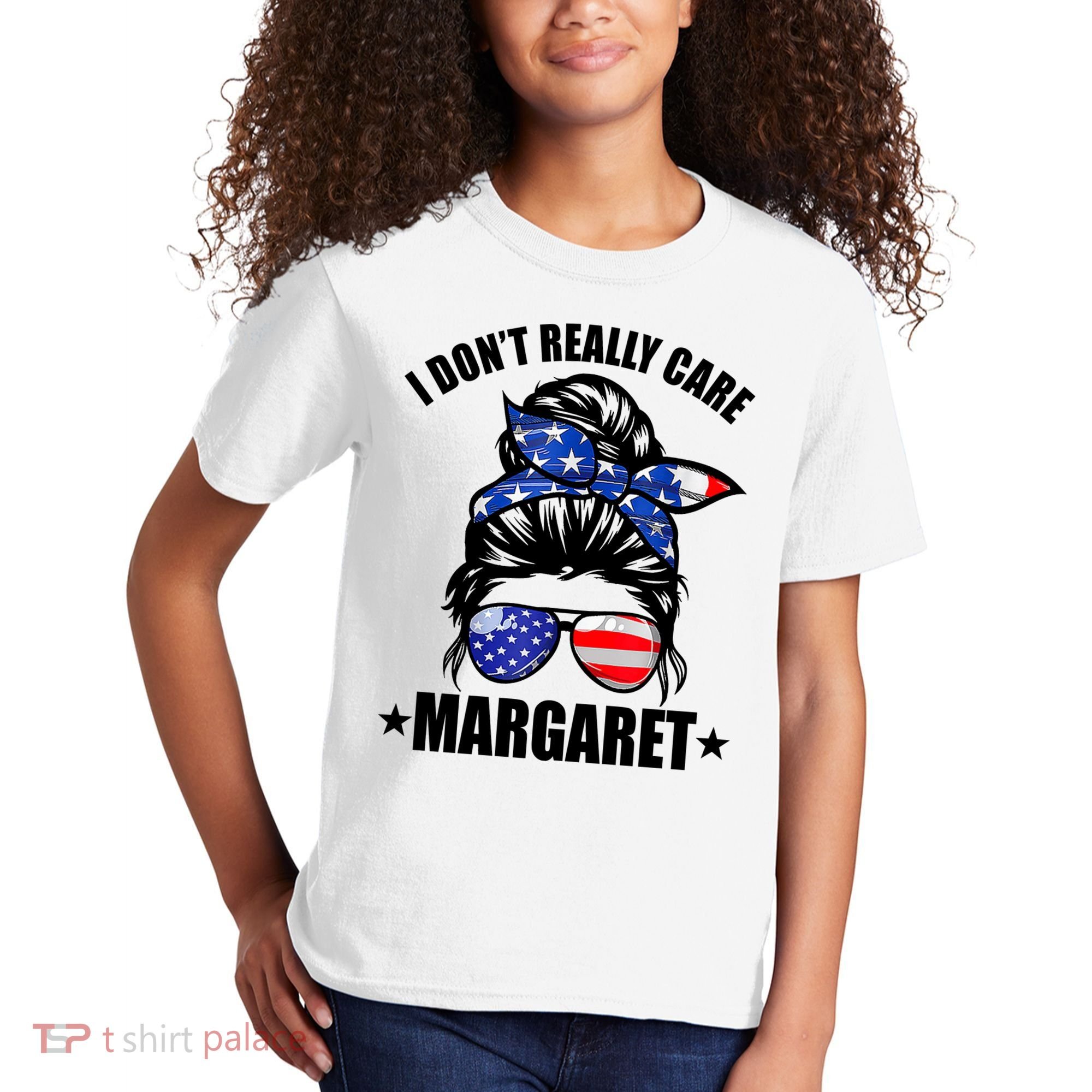 I Dont Really Care Margaret Minimalist Jd Vance Messy Bun White Kids T-Shirt