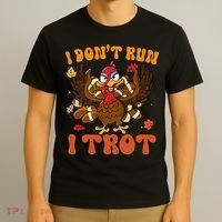 I Dont Run I Trot Turkey Autumn Thanksgiving Groovy Retro T-Shirt thumb 3