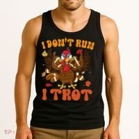 I Dont Run I Trot Turkey Autumn Thanksgiving Groovy Retro Tank Top thumb 3