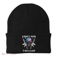 I don't Run I Reload Gun Rights AR 15 Skull American Flag Beanie thumb 0