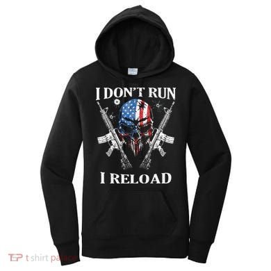 I don't Run I Reload Gun Rights AR 15 Skull American Flag Women's Hoodie