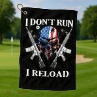 I don't Run I Reload Gun Rights AR 15 Skull American Flag Golf Towel thumb 1