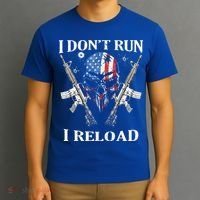 I don't Run I Reload Gun Rights AR 15 Skull American Flag T-Shirt thumb 3