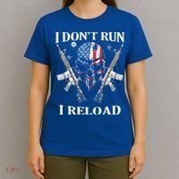 I don't Run I Reload Gun Rights AR 15 Skull American Flag T-Shirt thumb 4