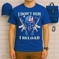 I don't Run I Reload Gun Rights AR 15 Skull American Flag T-Shirt thumb 6