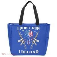 I don't Run I Reload Gun Rights AR 15 Skull American Flag Tote Bag thumb 0