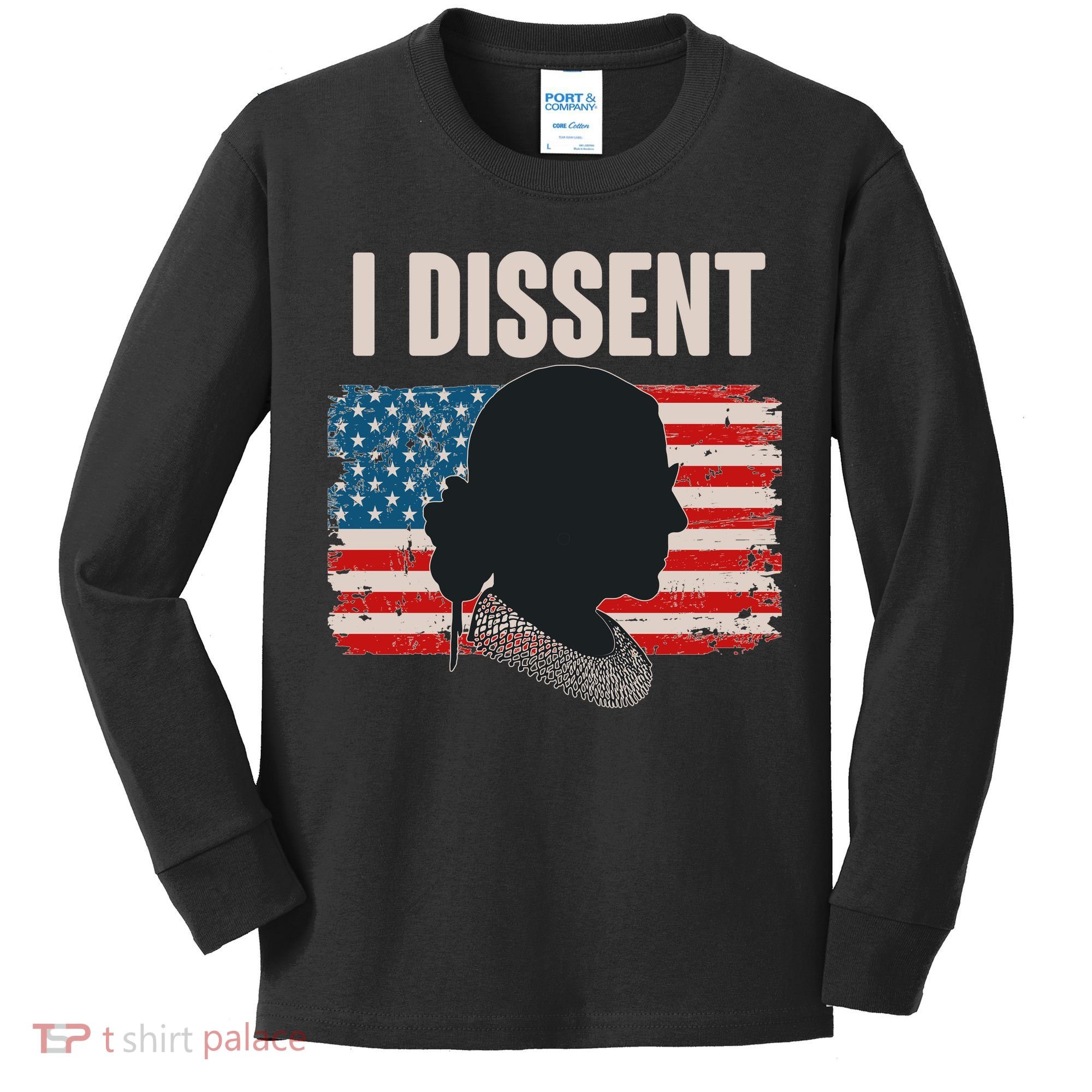 I Dissent Ruth Bader Ginsberg RBG USA American Flag Kids Long Sleeve Shirt