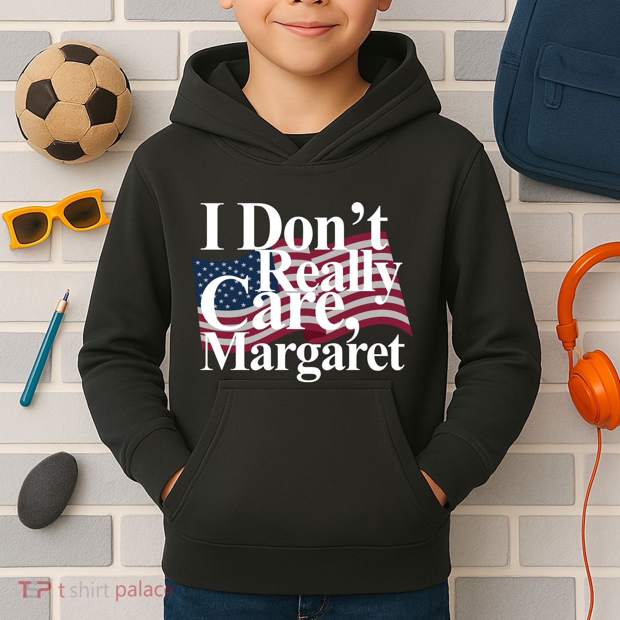 I DonT Really Care Margaret Funny Minimalist Kids Hoodie