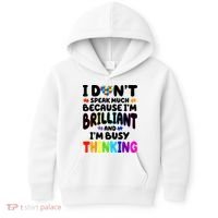 I Don't Speak Much Because I'm Brilliant And Busy Autism Awareness Kids Hoodie thumb 0