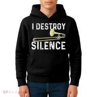 I Destroy Silence Trombonist Trombone Player Marching Band Kids Hoodie thumb 4