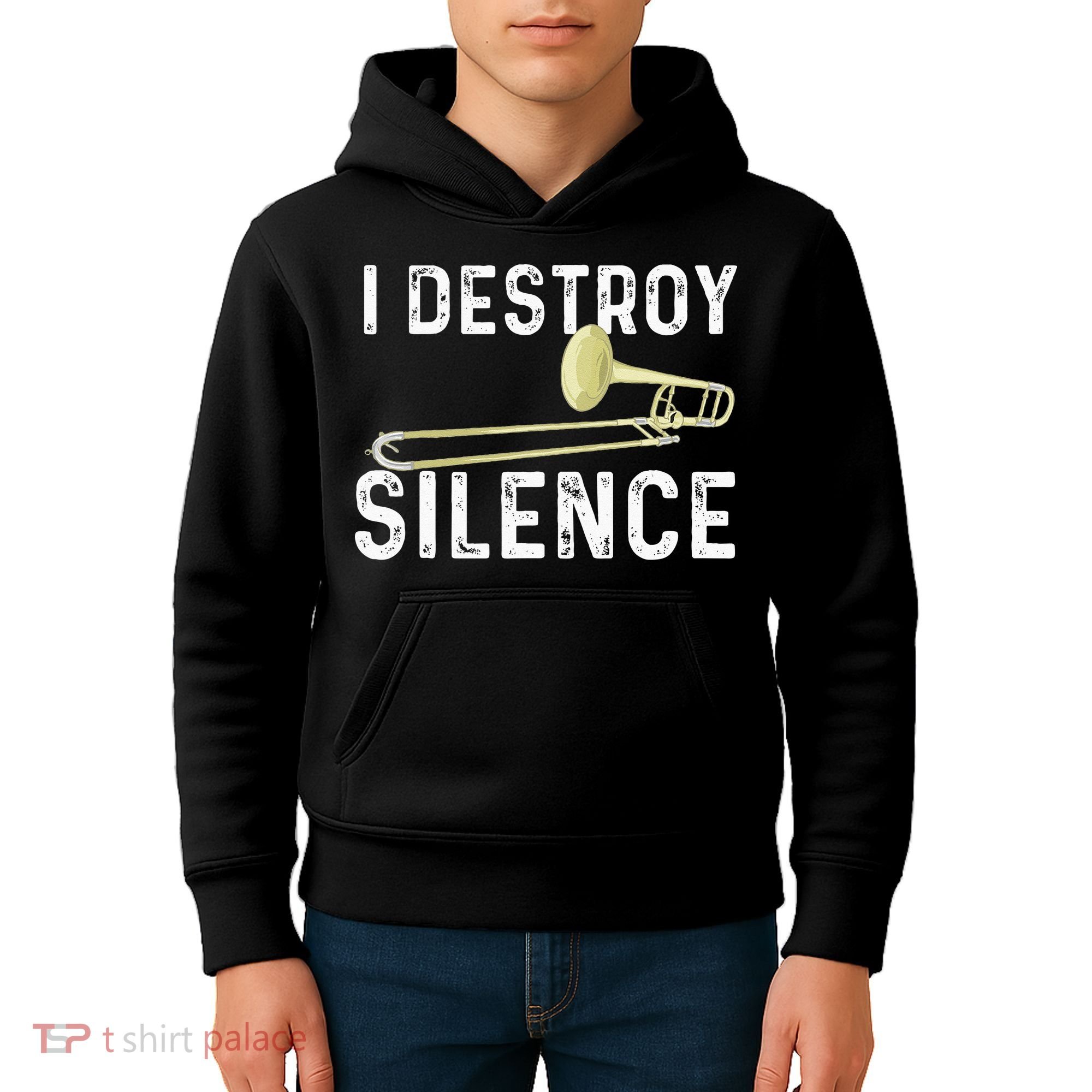 I Destroy Silence Trombonist Trombone Player Marching Band Kids Hoodie