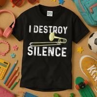 I Destroy Silence Trombonist Trombone Player Marching Band Kids T-Shirt thumb 3