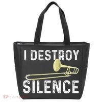 I Destroy Silence Trombonist Trombone Player Marching Band Tote Bag thumb 0