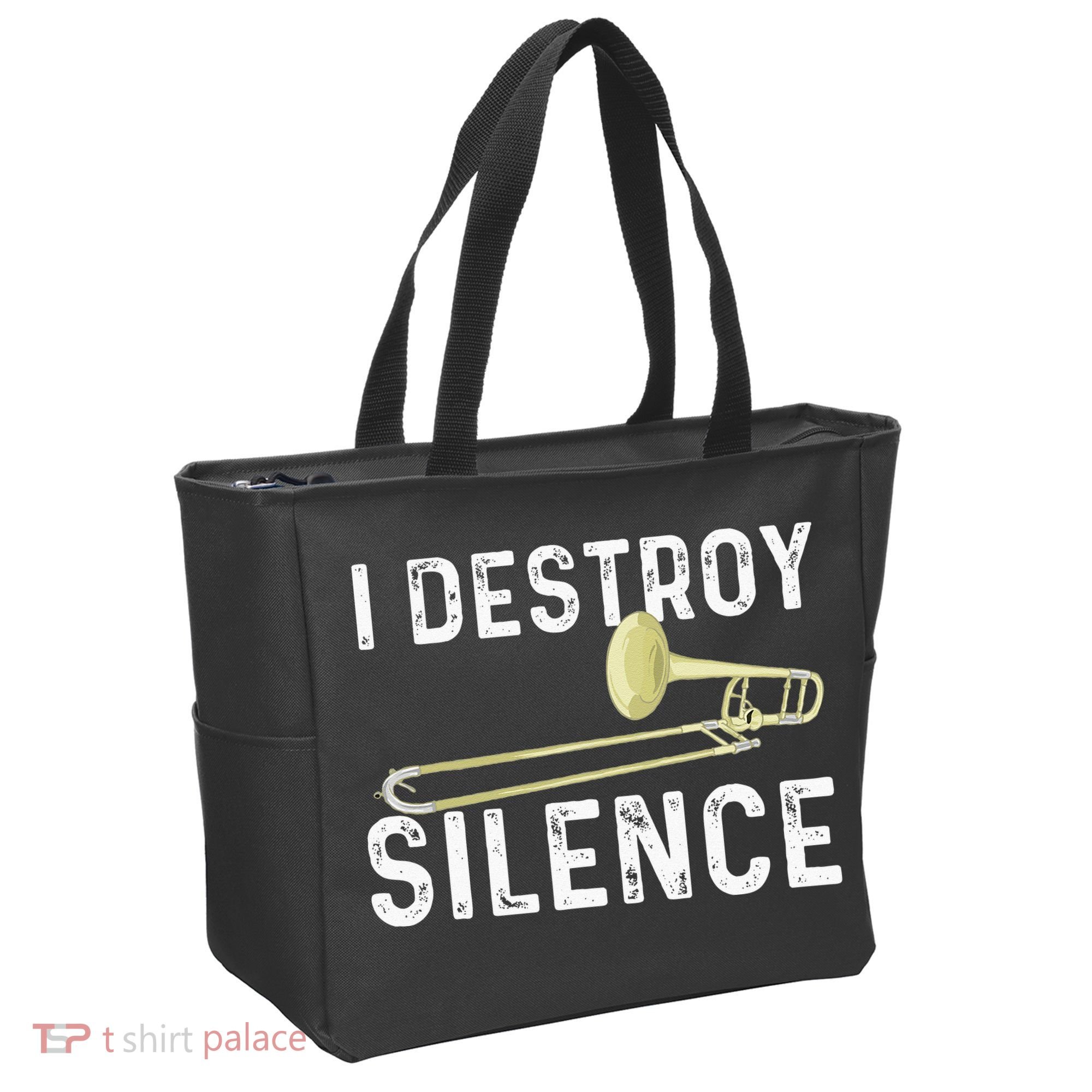 I Destroy Silence Trombonist Trombone Player Marching Band Tote Bag