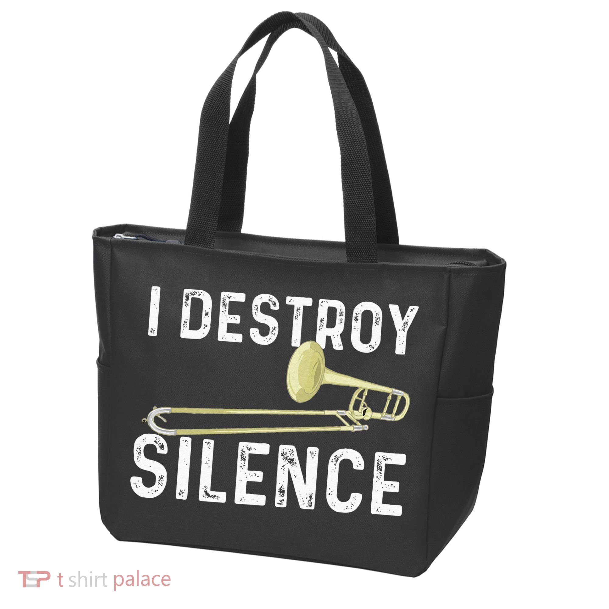 I Destroy Silence Trombonist Trombone Player Marching Band Tote Bag