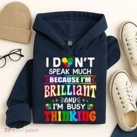 I Dont Speak Much Brilliant Autism Autistic Boys Girls Gift Hoodie thumb 4