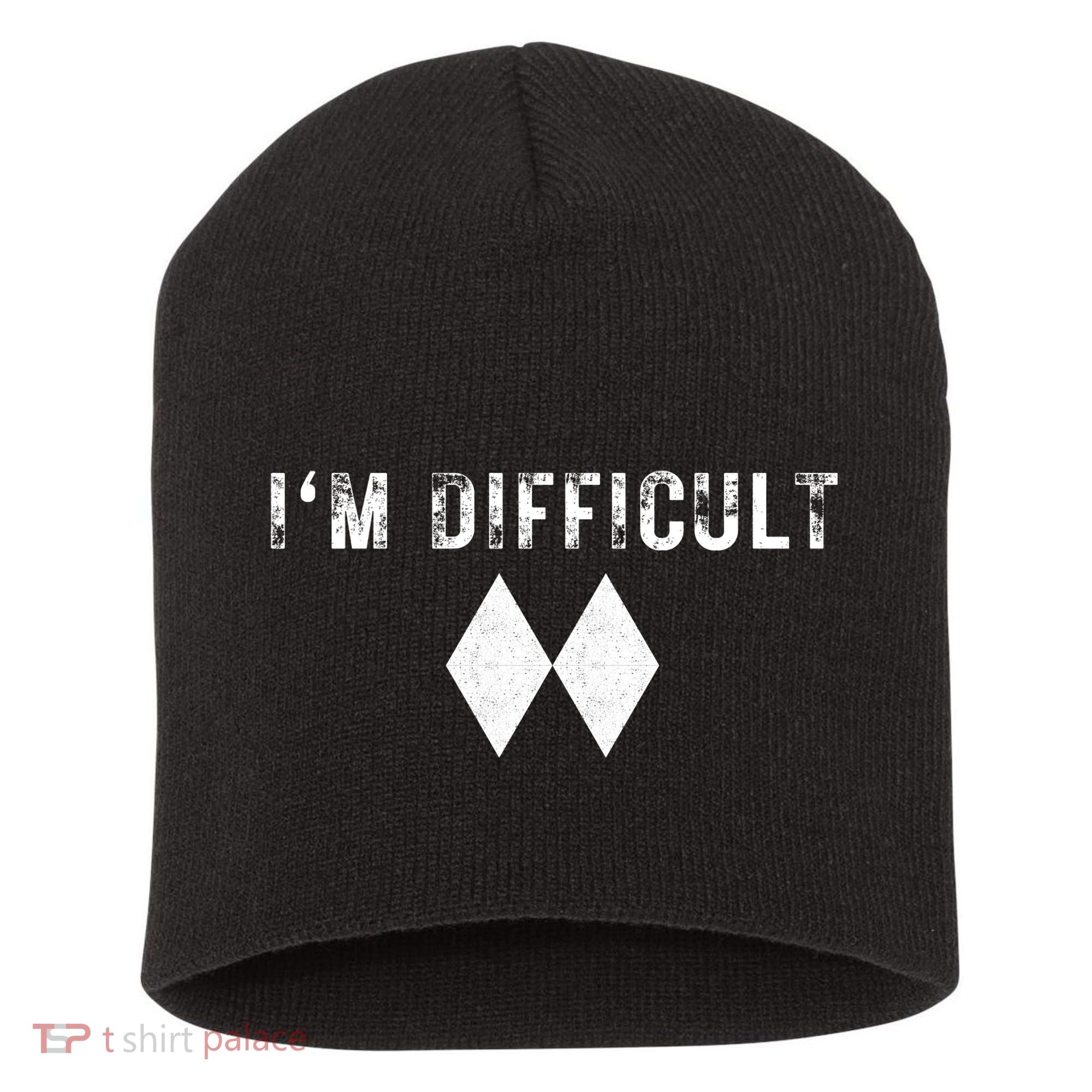 IM Difficult Skiing Skier Snowboard Double Black Diamonds Short Acrylic Beanie
