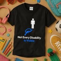 Invisible Disability Stick Figure With Wheelchair Shadow Kids T-Shirt thumb 3