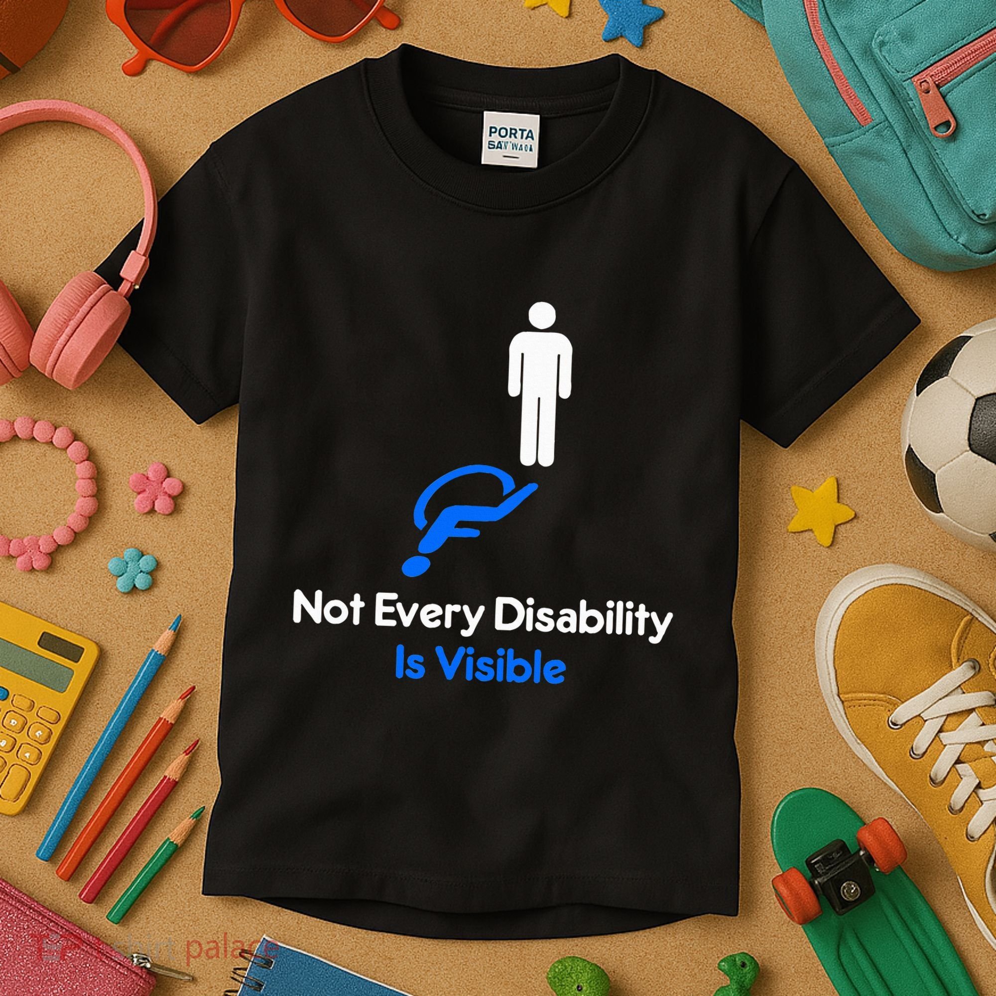 Invisible Disability Stick Figure With Wheelchair Shadow Kids T-Shirt