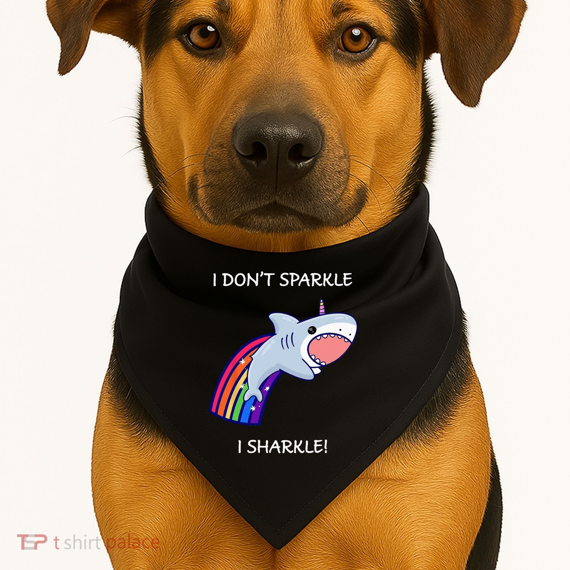 I Don't Sparkle I Sharkle Shark Unicorn Rainbow USA-Made Doggie Bandana