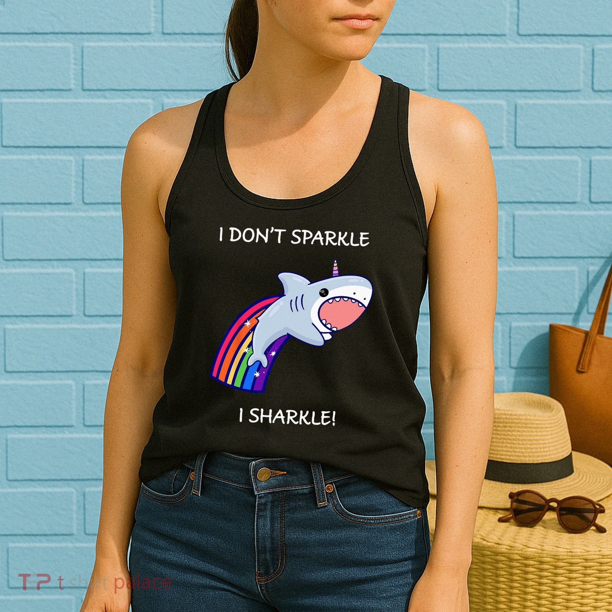 I Don't Sparkle I Sharkle Shark Unicorn Rainbow Women's Tank Top
