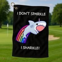 I Don't Sparkle I Sharkle Shark Unicorn Rainbow Golf Towel thumb 1